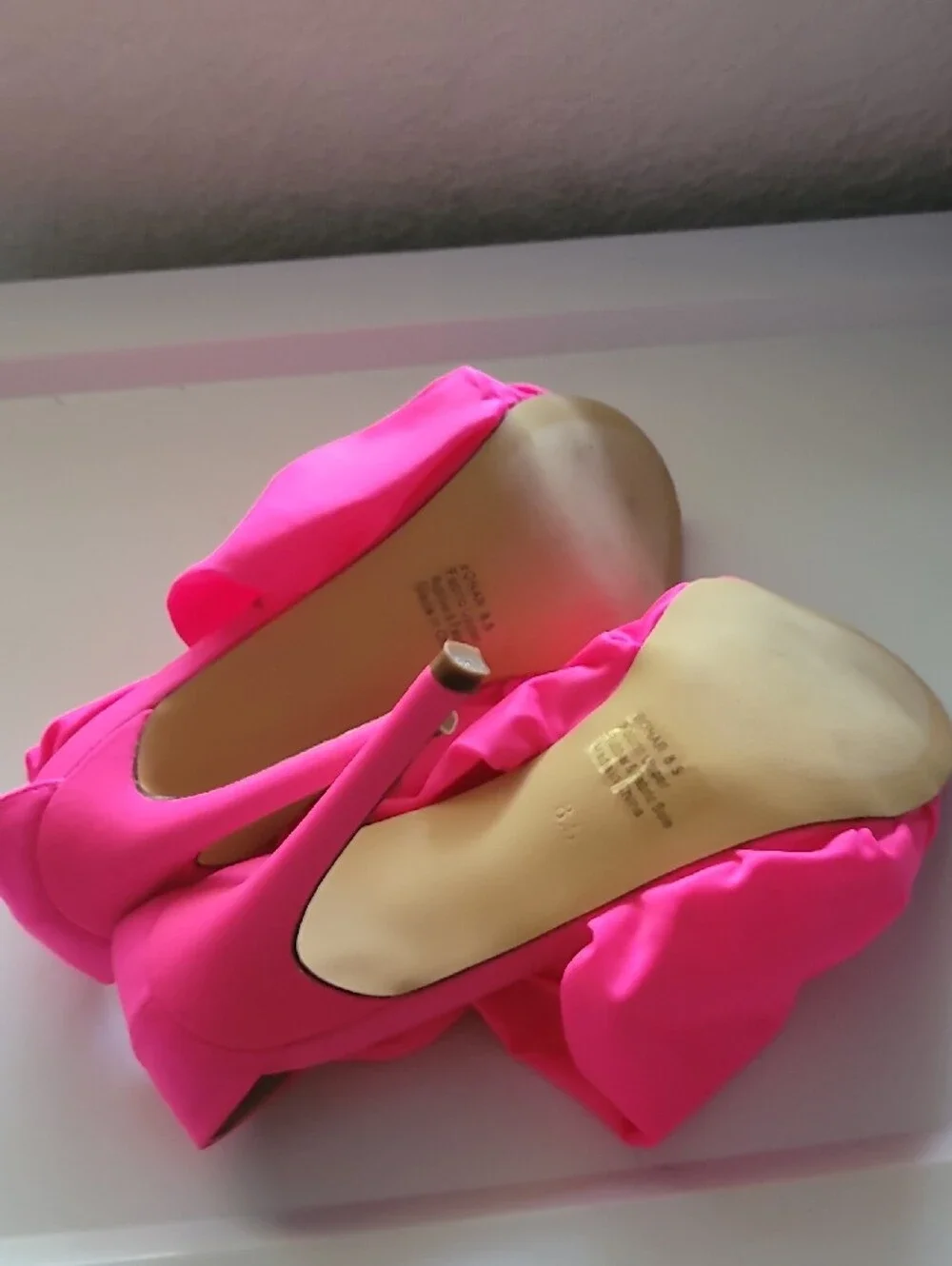 LEMON DROP Hot Pink Draped Open-Toe Heels NEW